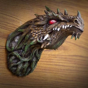 Ebros Dryad Greenman Dragon Wall Decor with Red LED Illuminated Eyes Sculpture - Picture 1 of 5