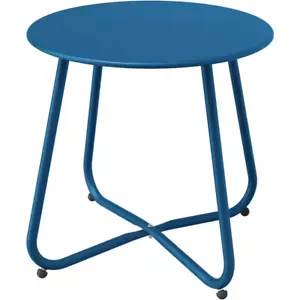 Peacock Blue round Steel Patio Outdoor End Table, Weather Resistant Large outsid - Picture 1 of 12