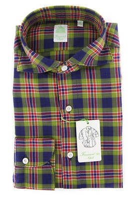 Finamore Napoli Navy Blue Plaid Shirt - Extra Slim - (201802281) - Image 1 of 4