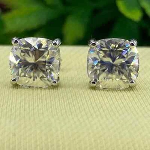 2 CT Cushion Cut Simulated Two Diamond Women's Stud Earrings 925 Sterling Silver - Picture 1 of 9
