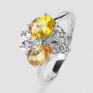 Double Golden Yellow Sapphire Oval 925 Sterling Silver Handmade Rings Size 6.25 - Picture 1 of 8