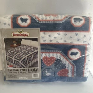 Vintage Home Designs Calico Heart Fashion Print Blanket Size 102” X 90” Owen - Picture 1 of 10