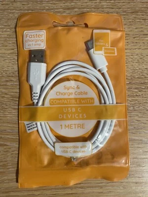 Poundland USB-C Sync & Charge Cable 1m (Lead Samsung Galaxy Apple iPhone White) - Image 1 of 2