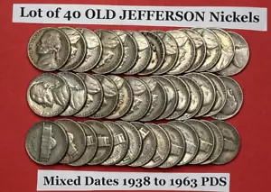 1939-1964 Jefferson Nickels Lot of 40 OLD U.S. Collectors Coins ~ MIXED DATES - Picture 1 of 4