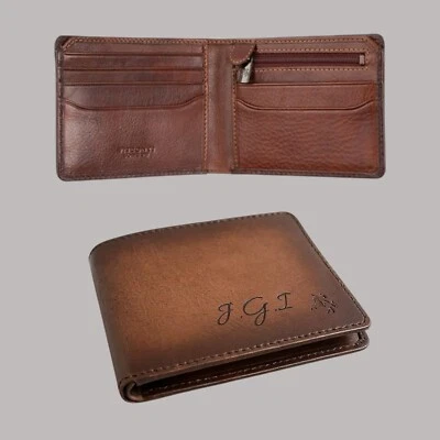 Personalised RFID Visconti Tan Leather Wallet Engraved Men's Daddy Birthday Gift - Image 1 of 4