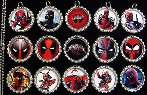 15 Deadpool Silber Flache Flaschenverschluss Halsketten Set 1 - Bild 1 von 1