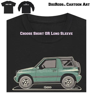 DigiRods Geo Tracker Fun SUV Model Year Tonal Cartoon Car Black T Shirt - Picture 1 of 7