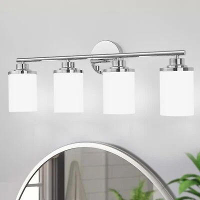 Хромированное современное бра середины века для ванной с матовым стеклом, 4-светлый туалетный столик... - Изображение 1 из 4