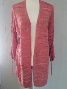Maurices 3/4 Sleeve Open Front Cardigan Size L Spring Career Work Coral Knit - Picture 1 of 8