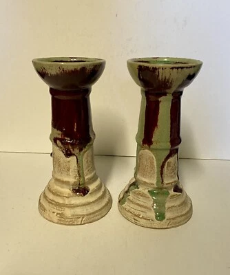 "Juego de 2 candelabros de pilar Art Deco de cerámica esmaltada Pier One 8,25""" Foto 1 de 4