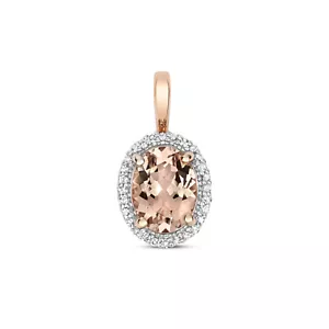 9ct Rose Gold Morganit und Diamant Anhänger Oval Halo Cluster-Halskette - Bild 1 von 3