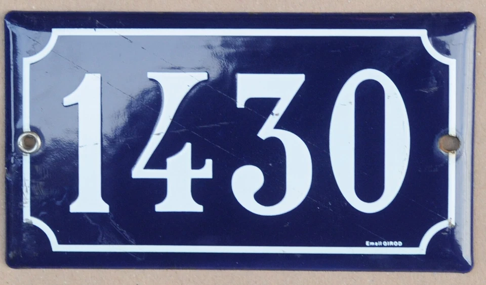 Letrero grande de metal esmaltado placa puerta puerta puerta casa francesa azul antiguo número 1430 Foto 1 de 1