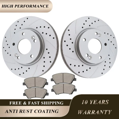280mm Front Drilled Rotors + Brake Pads Fit Hyundai Elantra Veloster Kia Forte — 第 1/4 张图片