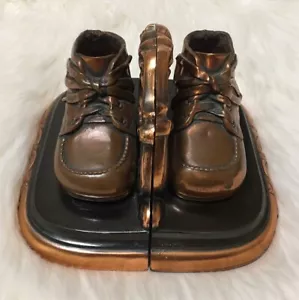 Bronze Copper Metal Shoes Boots BOOKSHELF HOLDER STOPPER COLLECTIBLE -GOOD *READ - Picture 1 of 8