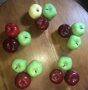 vintage Hand Paint 3 CERAMIC APPLEs Southern Pottery Fruit Memphis Art - Picture 1 of 3