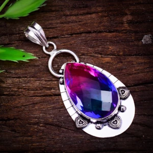 Astounding Multi Tourmaline Gemstone 925 Sterling Silver Handmade Pendant 2.6" - Picture 1 of 3
