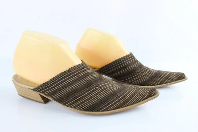 SAN MARINA Sabots Mules Pointus Textile Doublé cuir Rayures Marron T 38 Uk 5 - Photo 1/4