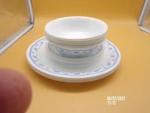 Corell "Morning Blue" Set of 4 Each Dinner Plate, Bread Plate Cereal Bowl. - Picture 1 of 4