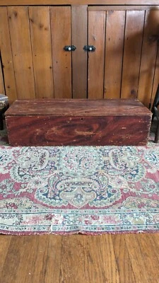 Antique Early Country Large Wood Document Buggy Box Orig Red Grain Paint 30" SqN - Image 1 of 4