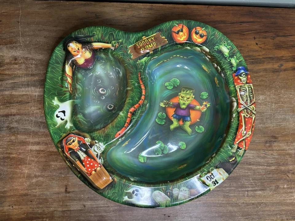 老式幽灵沼泽万圣节芯片浸盘分体塑料餐盘 — 第 1/4 张图片