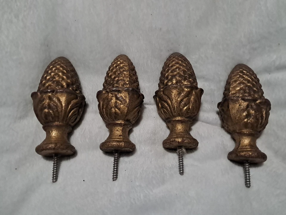 Старинный латунный сосновый набор из 4 флеронов лестница, занавеска или постельный столб  - Изображение 1 из 4