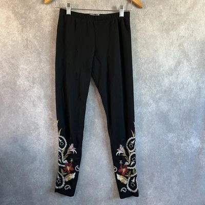 Johnny Was Leggings Womens XS Black Embroidered Floral Pants JW Los Angeles - Image 1 of 4