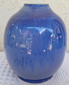 Studio Art Hand Thrown Small Pottery Vase Blue Drip Glazed Artist Signed 42R - Picture 1 of 5