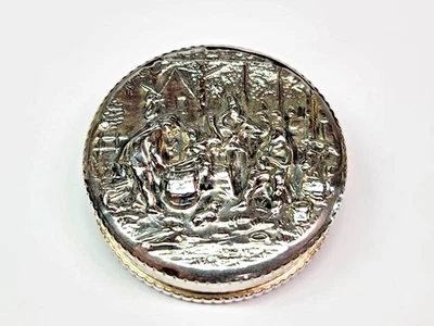 Genial caja de pastillas redonda de 35 mm para escena de ciudad de plata esterlina 925 Dinamarca Foto 1 de 4