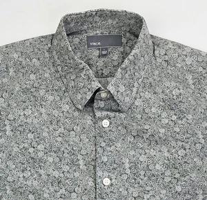 Vince Size Large Mens Gray Floral Long Sleeve Cotton Italian Fabric Shirt - Picture 1 of 9