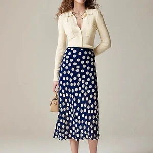 J.Crew Talla Pequeña Nueva Falda sin Mangas Gwyneth en Lunares Viscosa Gasa Azul Marfil - Imagen 1 de 7