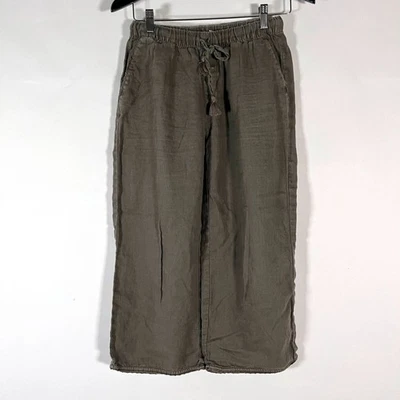 Pantalones de lino granate Hill pierna ancha recortados borde crochet talla 2 verde militar Lagenlook Foto 1 de 4