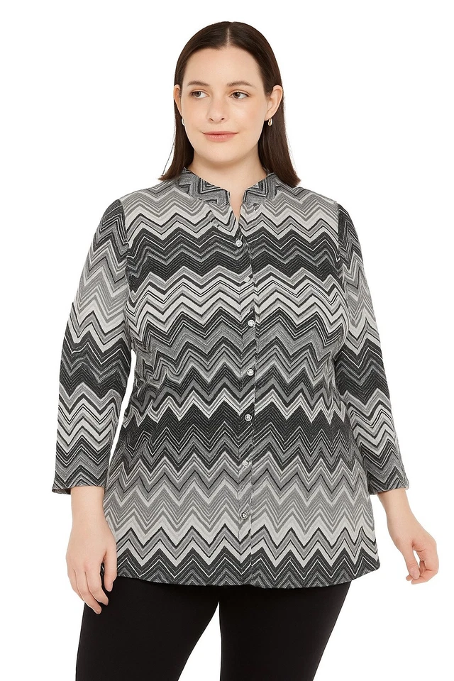 NWT Chico's Shirt Blouse  Stripe Top 3/4 Sleeve Women 3 Zag Weave $55 Retail Tag - Image 1 of 4