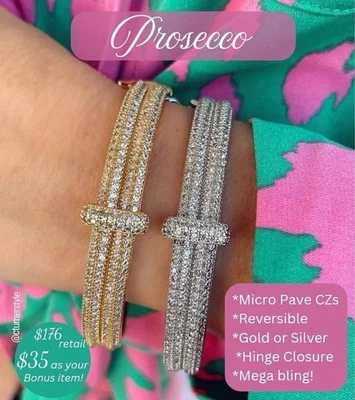 Park Lane Prosecco Bracelet Gold Micro Pave CZs Reversible Retail $176 Stunning - Image 1 of 4