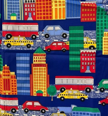 Fabric Traditions Vintage 2000 Fabric City Buildings Cars Kids Colorful 60 x 44” - Image 1 of 3