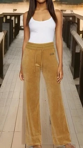 BCBG Velour Jogger Schlaghose Damen L Track Beige 90s Y2K Kordelzug Samt - Bild 1 von 18