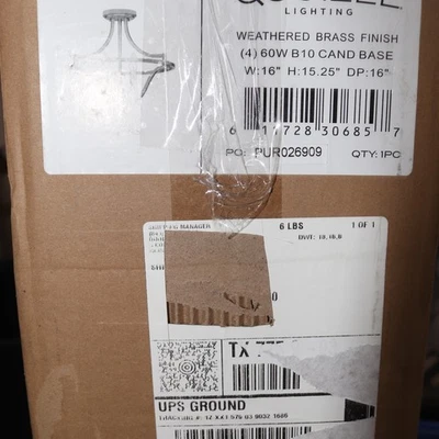 Iluminación de techo Quoizel 4 luces Harvel semi empotrada latón desgastado 240 W Foto 1 de 4