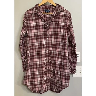 Vestido Camisa Ralph Lauren Cuadros Abotonada Cuello Volantes Borgoña Rosa Talla S/M Foto 1 de 4