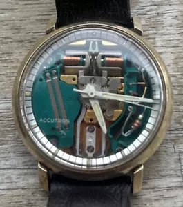 1969 Bulova Accutron Spaceview 10KGF 214 Tuning Fork #2531 w/ Band *WORKS* - Picture 1 of 9