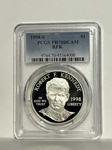 PR70 1998-S RFK Commemorative Silver Dollar PCGS Blue Label * Cover