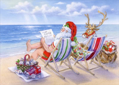 Santa Relaxing at the Beach Warm Weather Red Farm Studios Christmas Card