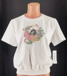 Alfred Dunner Classics White, Pink Trim, Multicolored Embroidered Accent Pull... - Picture 1 of 10