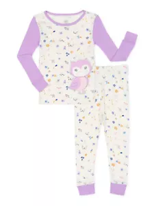 Juego de dormir de 2 piezas Wonder Nation para niñas pequeñas pijama púrpura búho talla 2T - Imagen 1 de 3