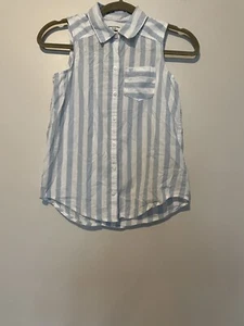 Abercrombie Kids Shirt Girls 13-14 Blue Striped Sleeveless Button Up Top Youth - Picture 1 of 5