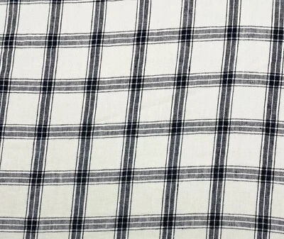 P KAUFMANN PRESTON DOMINO BLACK CHECK WINDOWPANE 100% LINEN FABRIC BY YARD 54"W - Image 1 of 4