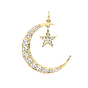 Crescent Moon Pendant 9ct Gold Ladies with Cubic Zirconia/CZ - 24mm*19mm - Picture 1 of 1