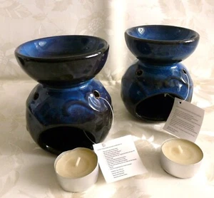 Windlicht, Teelicht aus Keramik, dunkel Blau - Bild 1 von 3
