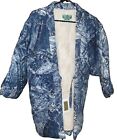 Japanese Kurume Hanten Handmade Short Winter Jacket Size L Blue Denim Print