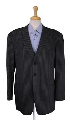 Armani Collezioni Mens Charcoal Chalkstripe 3-Btn Wool Suit Blazer Jacket 48R - Image 1 of 4