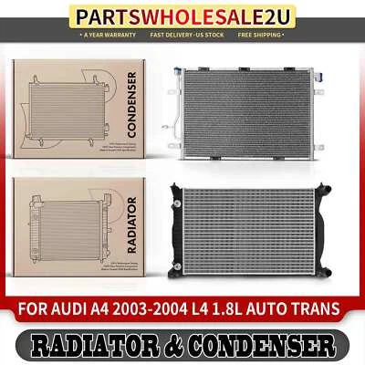 Kit de refrigeración de radiador delantero y condensador de CA para Audi A4 2003 2004 1,8 L transmisión automática Foto 1 de 4