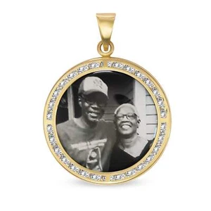 10k Gold Memorial Picture Tie Double-Sided Round Pendant - Picture 1 of 7